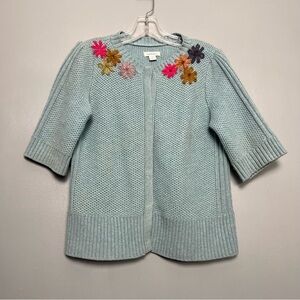 Sundance Embroidered Floral Merino Wool Blue Cardigan Sweater Women’s Size S